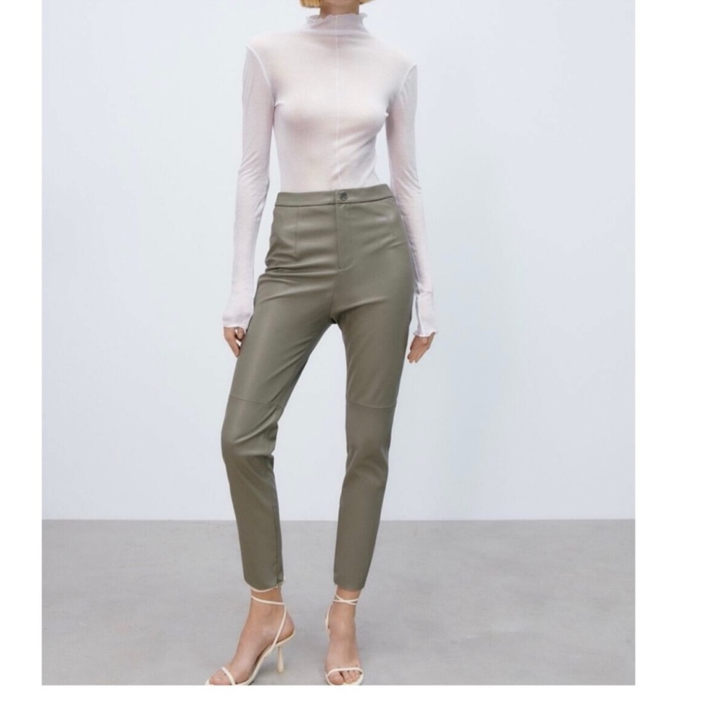 Zara olive green faux leather leggings size M